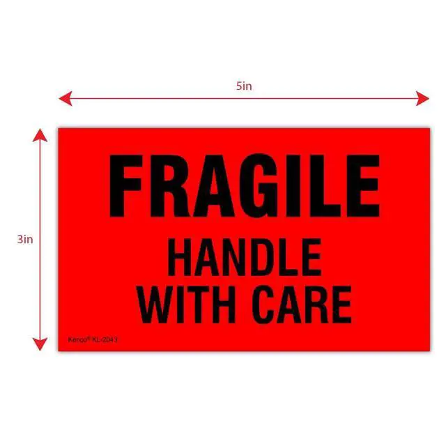 Alt view image 3 of 5 - 3" X 5" Fragile Handle with Care Fluorescent Shipping Label Stickers for Shipping and Packing -500 Labels Per Roll (10 Pack)