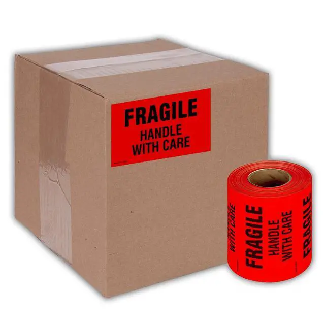 Alt view image 5 of 5 - 3" X 5" Fragile Handle with Care Fluorescent Shipping Label Stickers for Shipping and Packing -500 Labels Per Roll (10 Pack)