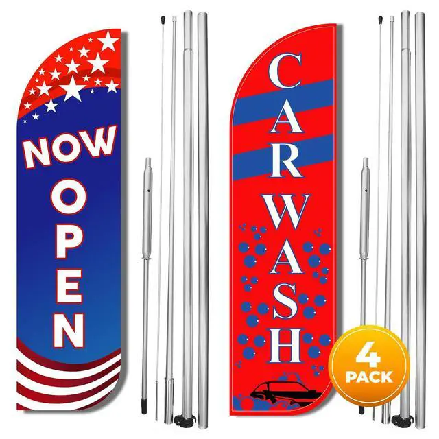 Alt view image 2 of 5 - CAR WASH NOW OPEN King Feather Flag Sign Kit With Complete Hybrid Pole set- Pack of 4