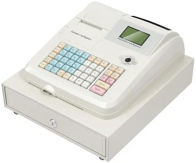 Main image of Bepritm 48 Keys Commercial Cash Register, Electronic Cashier Cash Register with Drawer Box&LED Display, Cash Management System for Small Businesses, Retailers, Supermarkets (Grey White)