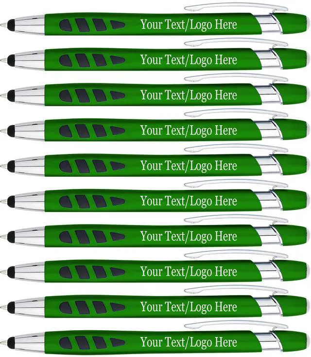 Main image of Personalized with Your Custom Logo or Text Pens-300 Pack Bulk-for Businesses, Parties, and Events, 2 in 1 Capacitive Stylus & Ballpoint Pen Compatible with Most Touchscreen Devices, Green