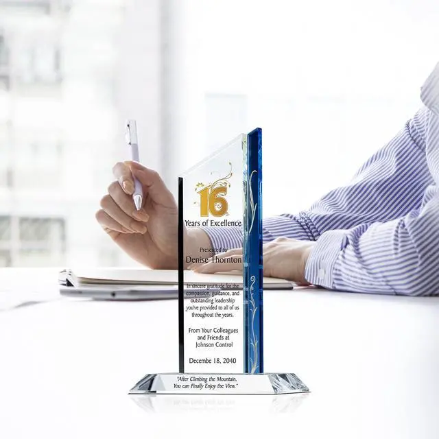 Alt view image 2 of 7 - Personalized Crystal Pinnacle Retirement Gift Plaque for Him or for Her, Customized with Retiree Name and Service Years, Unique Retirement Award for Colleague, Friend, Employee, Manager (M - 8.5")