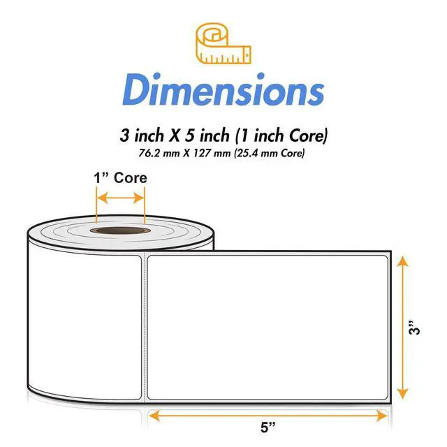 Alt view image 4 of 7 - 3" x 5" Direct Thermal Labels, 10 Rolls | 3000 Labels, Compatible with Zebra & Rollo Desktop Printers, Permanent Adhesive, Perforated, 1" Core, 300 per Roll