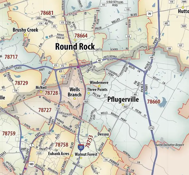 Alt view image 4 of 7 - Austin TX ZIP Code Laminated Map (47' wide x 42' tall)