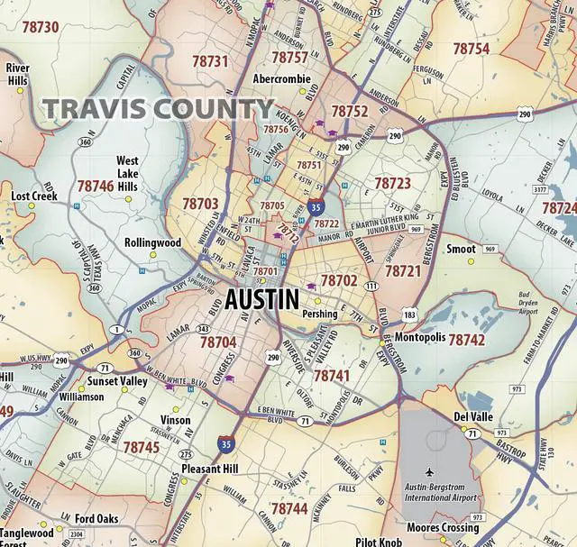 Alt view image 3 of 7 - Austin TX ZIP Code Laminated Map (47' wide x 42' tall)