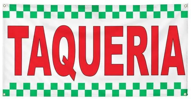 Main image of Vinyl Banner Multiple Sizes Taqueria Red Food Bar Restaurant Truck Restaurant & Food Outdoor Weatherproof Industrial Yard Signs 10 Grommets 60x144Inches