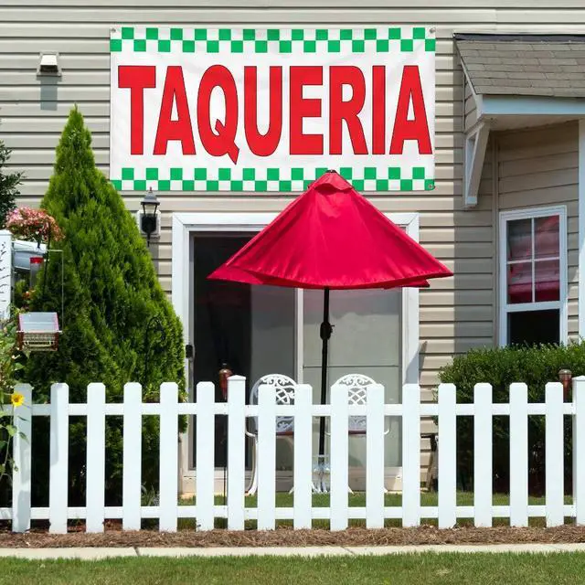 Alt view image 3 of 6 - Vinyl Banner Multiple Sizes Taqueria Red Food Bar Restaurant Truck Restaurant & Food Outdoor Weatherproof Industrial Yard Signs 10 Grommets 60x144Inches