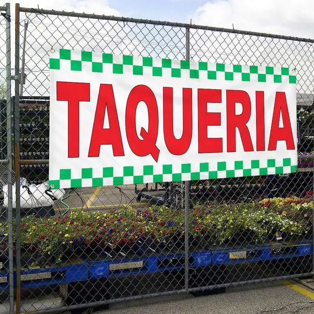Alt view image 4 of 6 - Vinyl Banner Multiple Sizes Taqueria Red Food Bar Restaurant Truck Restaurant & Food Outdoor Weatherproof Industrial Yard Signs 10 Grommets 60x144Inches
