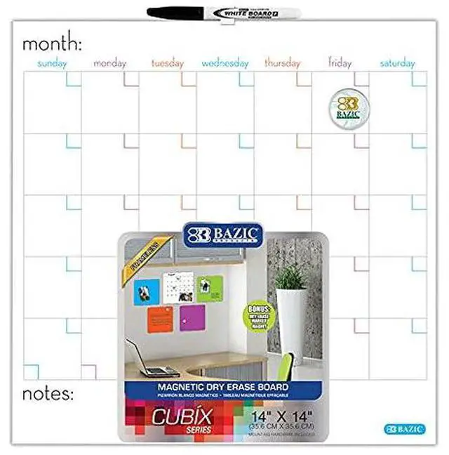 Main image of Magnetic Dry Erase Calendar Tile, 14 x 14 in, 12-Case | magnetic dry erase calendar board, marker and magnet included
