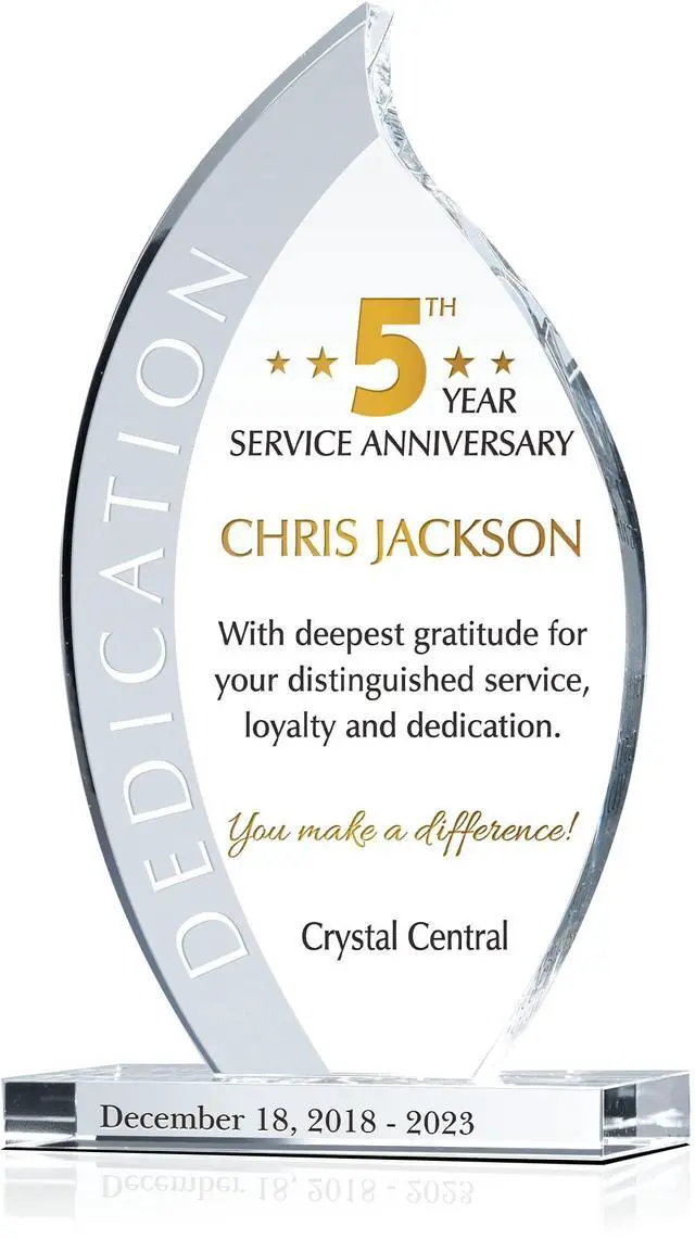 Main image of Custom Crystal Employee Work Anniversary Awards and Trophies, Personalized Engraved with Your own Loyalty and dedication Recognition Award Message (Crystal Flame Work Anniversary Award Trophy)