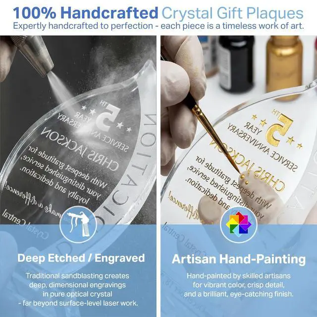 Alt view image 3 of 7 - Custom Crystal Employee Work Anniversary Awards and Trophies, Personalized Engraved with Your own Loyalty and dedication Recognition Award Message (Crystal Flame Work Anniversary Award Trophy)