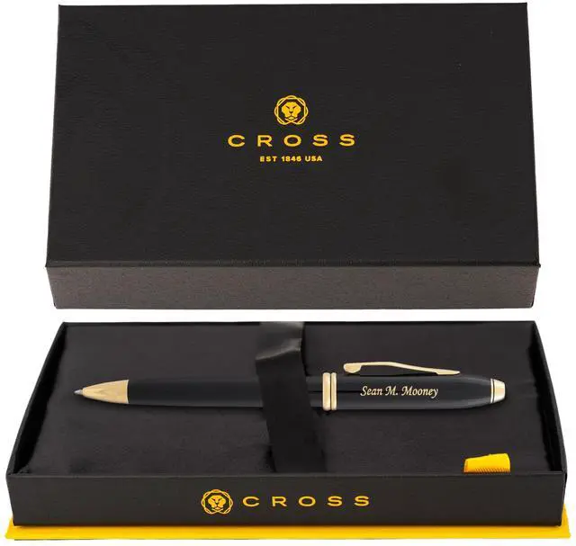 Main image of Cross Townsend Engraved Ballpoint Pen, Black Lacquer with 23K Gold Trim, Conical Top, Art Deco Design, Personalized Gift for Executives, Retirement, Board Members, Senior Partners, Cross Gift Box