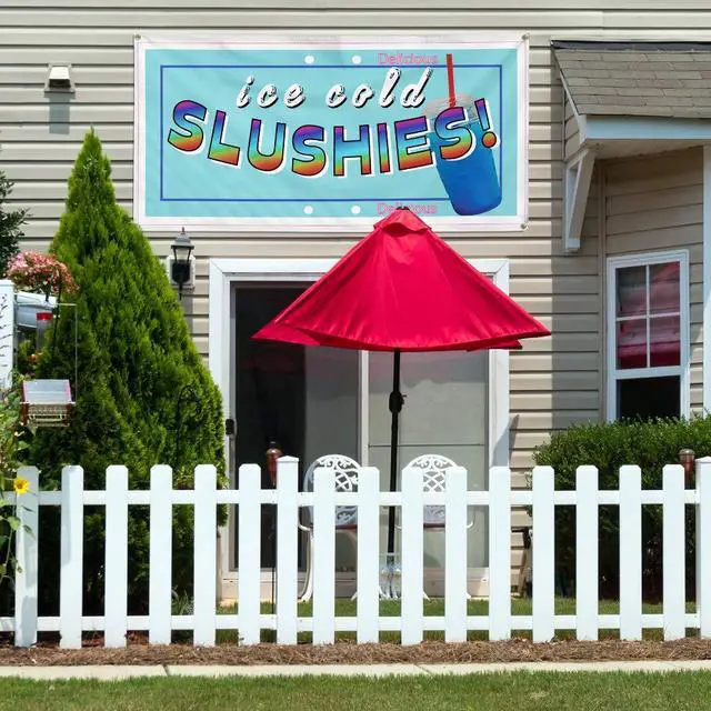 Alt view image 3 of 6 - Vinyl Banner Multiple Sizes Ice Cold Slushies Restaurant Cafe Bar A Food & Beverage Outdoor Weatherproof Industrial Yard Signs Blue 10 Grommets 60x144Inches