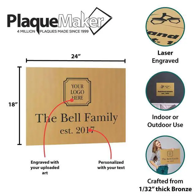 Alt view image 5 of 5 - Customized Bronze Sign, Caution, Welcome, or Business Sign, Customizable Text and Logo Options. Indoor or Outdoor Use (24 x 18")