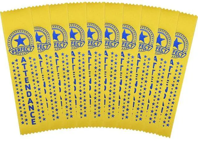 Main image of Perfect Attendance Award Ribbons - 1,000 Yellow Bookmark Style Ribbons