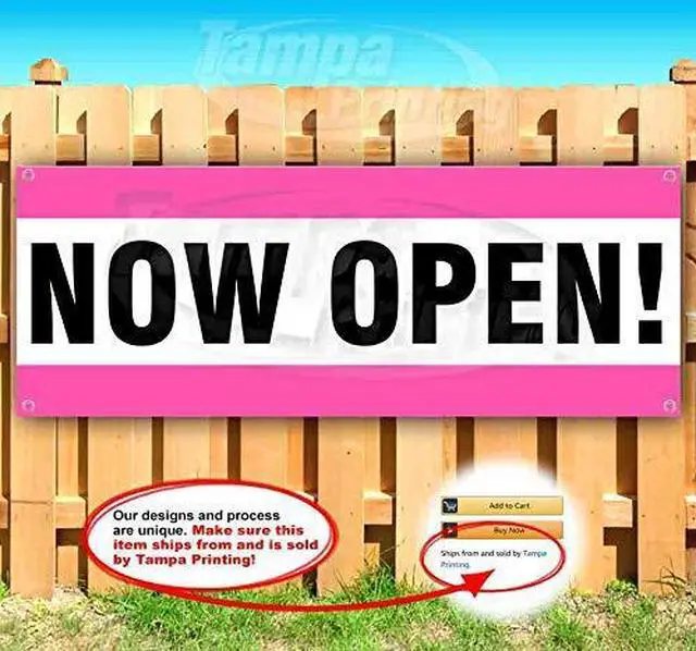 Main image of Now Open! Banner 13 oz | Non-Fabric | Heavy-Duty Vinyl Single-Sided with Metal Grommets