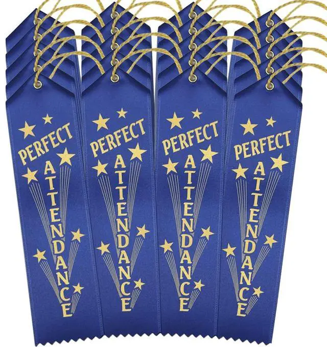 Main image of Perfect Attendance Ribbons - 500 Blue Ribbons with Card & String