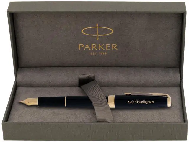 Main image of Parker Sonnet Fountain Pen, Black Lacquer with 23K Gold Trim, Custom Engraved Retirement, Board Recognition, Judicial Appointment, or Executive Gift