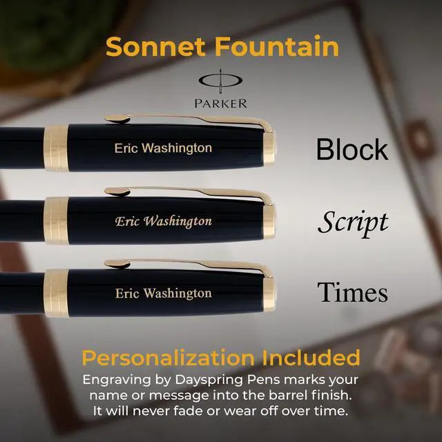 Alt view image 3 of 7 - Parker Sonnet Fountain Pen, Black Lacquer with 23K Gold Trim, Custom Engraved Retirement, Board Recognition, Judicial Appointment, or Executive Gift