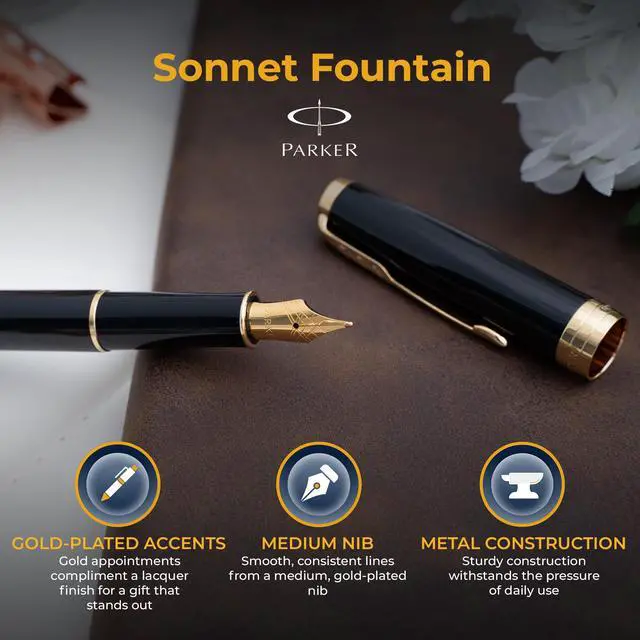 Alt view image 4 of 7 - Parker Sonnet Fountain Pen, Black Lacquer with 23K Gold Trim, Custom Engraved Retirement, Board Recognition, Judicial Appointment, or Executive Gift