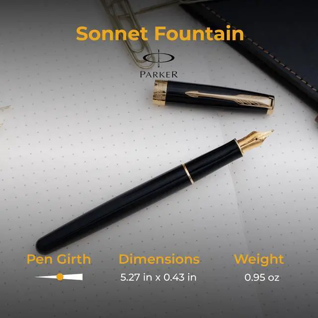 Alt view image 5 of 7 - Parker Sonnet Fountain Pen, Black Lacquer with 23K Gold Trim, Custom Engraved Retirement, Board Recognition, Judicial Appointment, or Executive Gift
