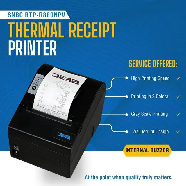 Alt view image 2 of 6 - 132041-NPV Model BTP-R880NPV Thermal Receipt Printer; Blazing Fast 310mm/Second Print Speed; Adjustable Paper Near-End Sensor; Includes Standard USB, Serial and Ethernet Interfaces