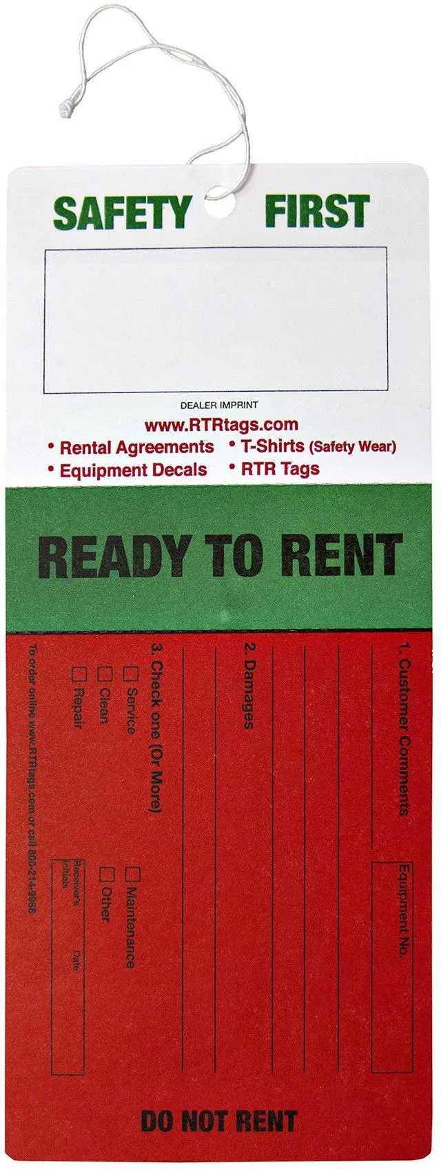 Alt view image 2 of 3 - The Original RTR-300 - 10 Pt Card Stock - Weather Resistant - Ready To Rent Equipment Tag - 1000 Per Case - FREE samples - email info@RTRnation.com