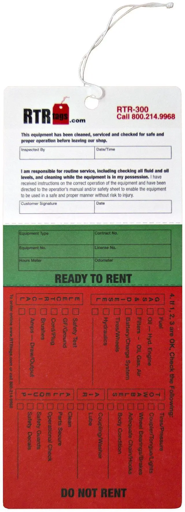 Main image of The Original RTR-300 - 10 Pt Card Stock - Weather Resistant - Ready To Rent Equipment Tag - 1000 Per Case - FREE samples - email info@RTRnation.com