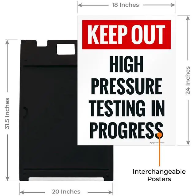 Alt view image 3 of 7 - Keep Out High Pressure Testing in Progress Sidewalk Sign Kit, | 18x24 Inches, With A Frame Stand, Made in USA by