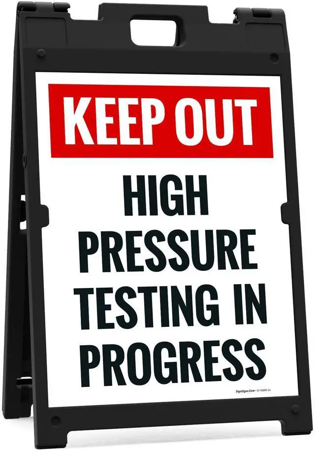 Main image of Keep Out High Pressure Testing in Progress Sidewalk Sign Kit, | 18x24 Inches, With A Frame Stand, Made in USA by