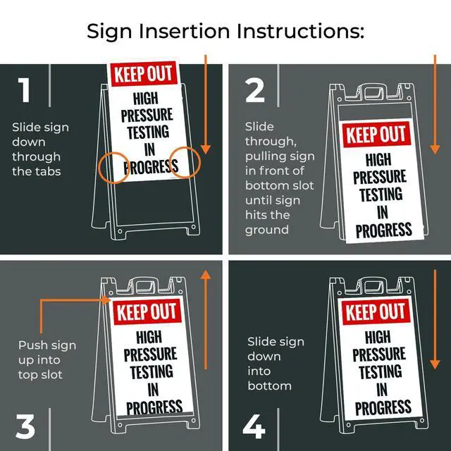 Alt view image 4 of 7 - Keep Out High Pressure Testing in Progress Sidewalk Sign Kit, | 18x24 Inches, With A Frame Stand, Made in USA by