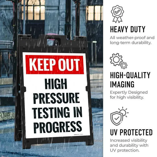 Alt view image 6 of 7 - Keep Out High Pressure Testing in Progress Sidewalk Sign Kit, | 18x24 Inches, With A Frame Stand, Made in USA by