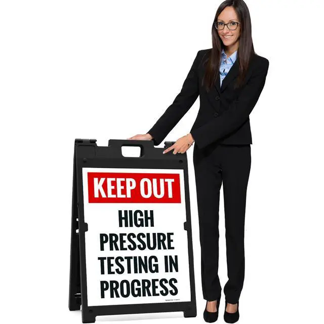 Alt view image 7 of 7 - Keep Out High Pressure Testing in Progress Sidewalk Sign Kit, | 18x24 Inches, With A Frame Stand, Made in USA by