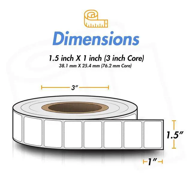 Alt view image 4 of 7 - 1.5"x1" Direct Thermal Label - Compatible with Rollo Printer & Zebra Desktop Printers and More 3 Core, Permanent Adhesive & Perforated Postage Label Paper (10 Rolls, 5100/Roll)