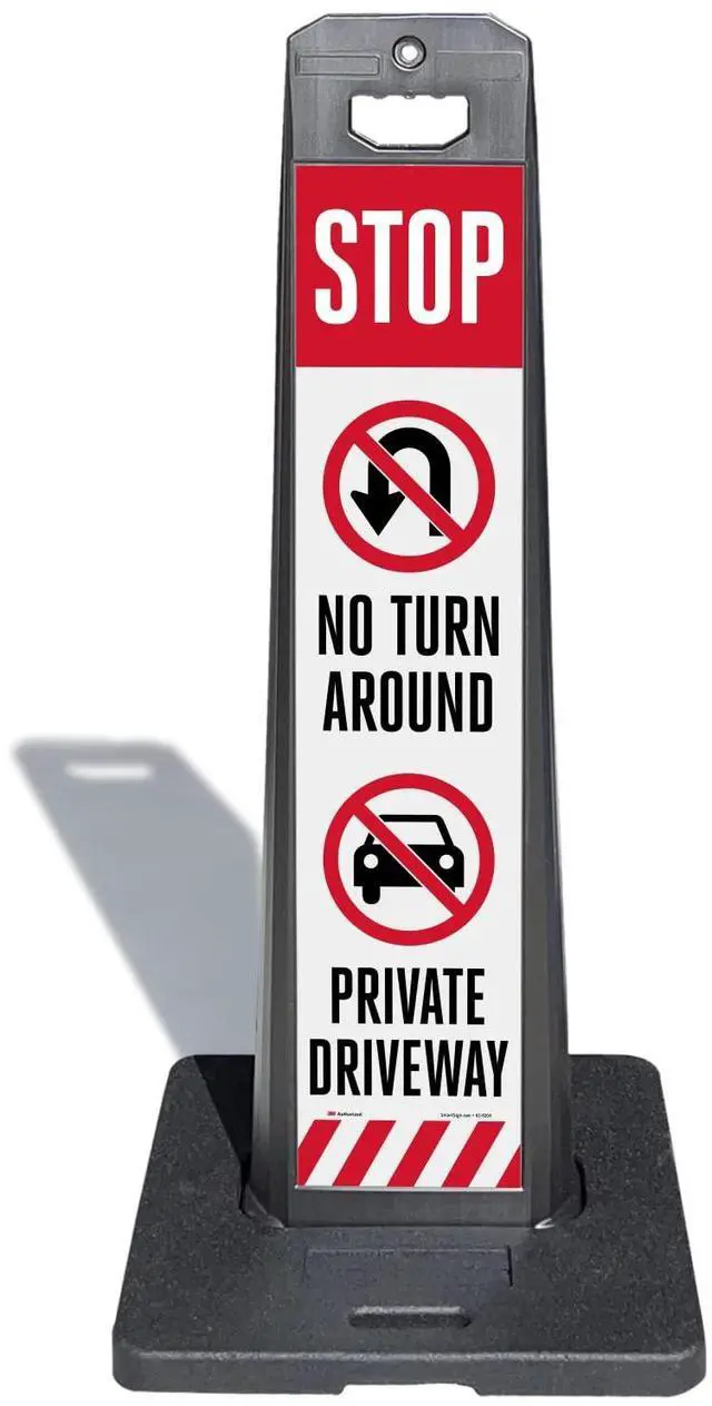 Main image of Stop No Turn Around Private Driveway LotBoss Vertical Panel Sign Kit with Rubber Base, Double-Sided, 7.875" x 35.5" 3M Engineer Grade Reflective Parking Lot Sign, Plastic Frame, USA-Made