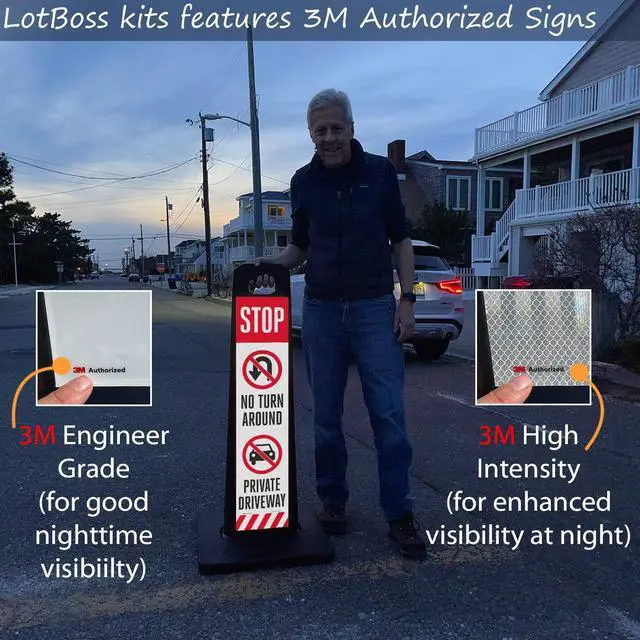 Alt view image 4 of 4 - Stop No Turn Around Private Driveway LotBoss Vertical Panel Sign Kit with Rubber Base, Double-Sided, 7.875" x 35.5" 3M Engineer Grade Reflective Parking Lot Sign, Plastic Frame, USA-Made