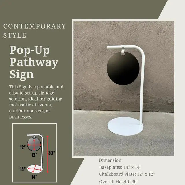 Alt view image 2 of 7 - Pop Up Pathway Sidewalk Minimalist Style Chalkboard Sign 14x30 Inch Magnetic Surface Double Sided Sign for Outdoor Business Display (WHITE)
