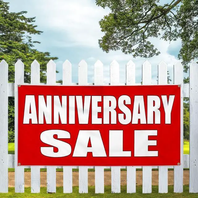 Alt view image 5 of 6 - Vinyl Banner Multiple Sizes Anniversary Sale Promotion Business Business Outdoor Weatherproof Industrial Yard Signs Red 10 Grommets 60x144Inches