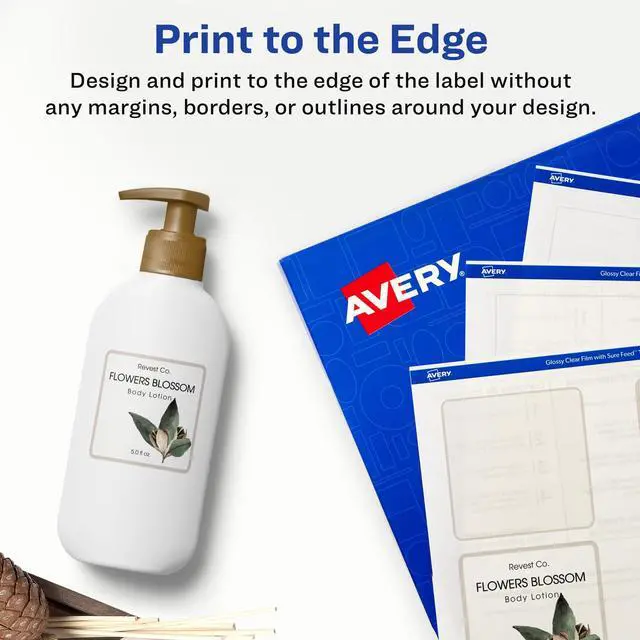 Alt view image 3 of 6 - Glossy Clear Square Labels, Sure Feed Technology, 2" x 2", 1,200 Glossy Clear Labels, Print-to-The-Edge, Laser/Inkjet Printable