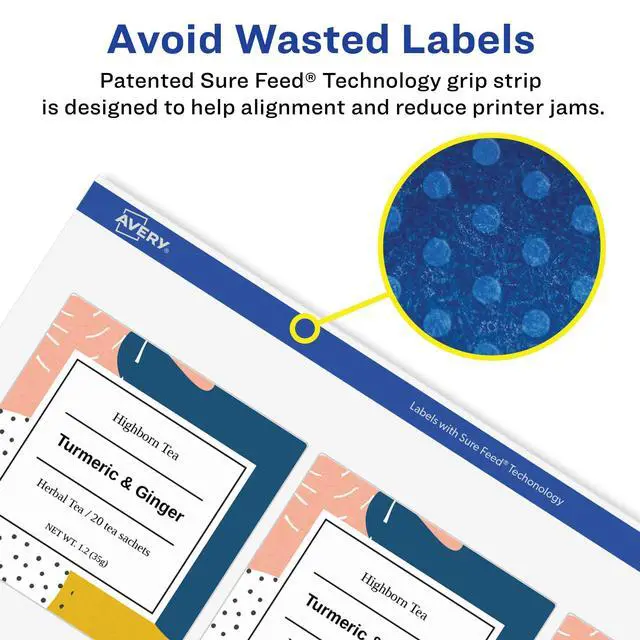 Alt view image 4 of 6 - Glossy Clear Square Labels, Sure Feed Technology, 2" x 2", 1,200 Glossy Clear Labels, Print-to-The-Edge, Laser/Inkjet Printable