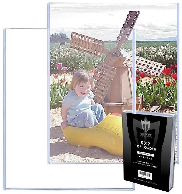 Main image of 100ct - 5x7 Top Loaders for Cards - Crystal Clear Rigid PVC - Holds Photos, Prints, Cards - 25 Holders Per Pack - Premium Materials - Protects Without Plasticizers