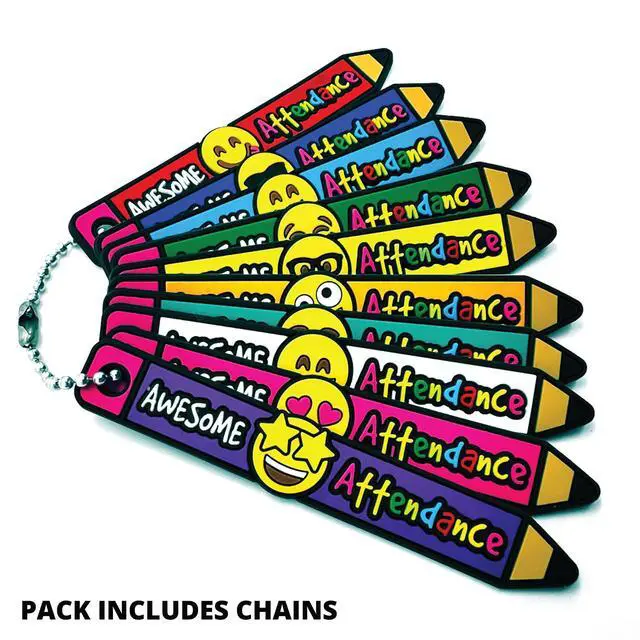 Alt view image 4 of 4 - Brag Sticks Awesome Attendance Value Pack: Wearable Incentives to Increase Student Attendance: 100 Sticks (10 Sticks for Each Design) + 50 4" Chains