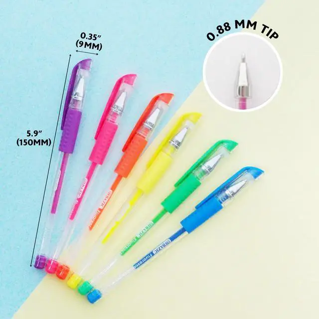Alt view image 2 of 7 - Essence Gel Pens, Grip, 0.8mm Medium, 6 Colors, 144-Case | Smooth smear-free ink, Essence fluorescent gel pens, cushion grip, 0.8 mm medium, notes, coloring, Pocket clip