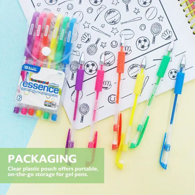 Alt view image 4 of 7 - Essence Gel Pens, Grip, 0.8mm Medium, 6 Colors, 144-Case | Smooth smear-free ink, Essence fluorescent gel pens, cushion grip, 0.8 mm medium, notes, coloring, Pocket clip