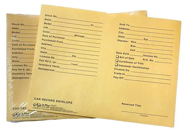 Alt view image 3 of 5 - Automotive Vehicle Dealer File Jackets #19 Car Record Envelope - 500 Qty