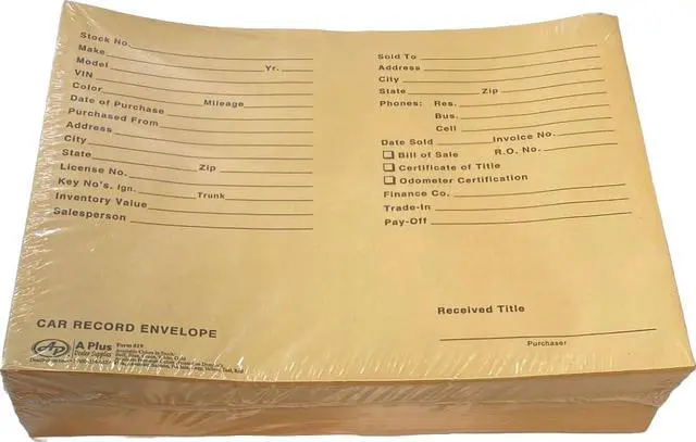 Alt view image 4 of 5 - Automotive Vehicle Dealer File Jackets #19 Car Record Envelope - 500 Qty