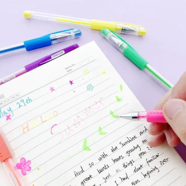 Alt view image 7 of 7 - Essence Gel Pens, Grip, 0.8mm Medium, 6 Colors, 144-Case | Smooth smear-free ink, Essence fluorescent gel pens, cushion grip, 0.8 mm medium, notes, coloring, Pocket clip