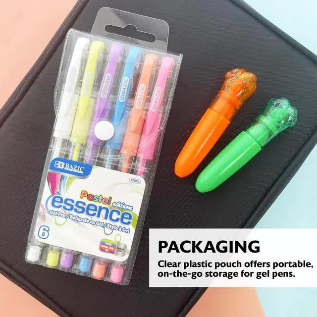 Alt view image 5 of 7 - Essence Gel Pens, Grip, 0.8mm Medium, 6 Colors, 144-Case | Smooth quick-dry ink, Essence pastel gel pens, cushion grip, 0.8 mm medium, notes, journaling, coloring, Pocket clip