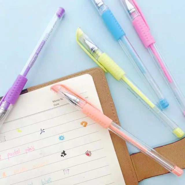Alt view image 6 of 7 - Essence Gel Pens, Grip, 0.8mm Medium, 6 Colors, 144-Case | Smooth quick-dry ink, Essence pastel gel pens, cushion grip, 0.8 mm medium, notes, journaling, coloring, Pocket clip