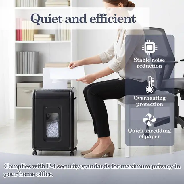 Alt view image 6 of 7 - 18Sheet MicroCut Paper Shredder for Home Office P4 Security, 30Min Continuous Run, 7Gallon Bin, Portable on 360° Casters, AntiJam, Quiet MicroCut Document Shredder